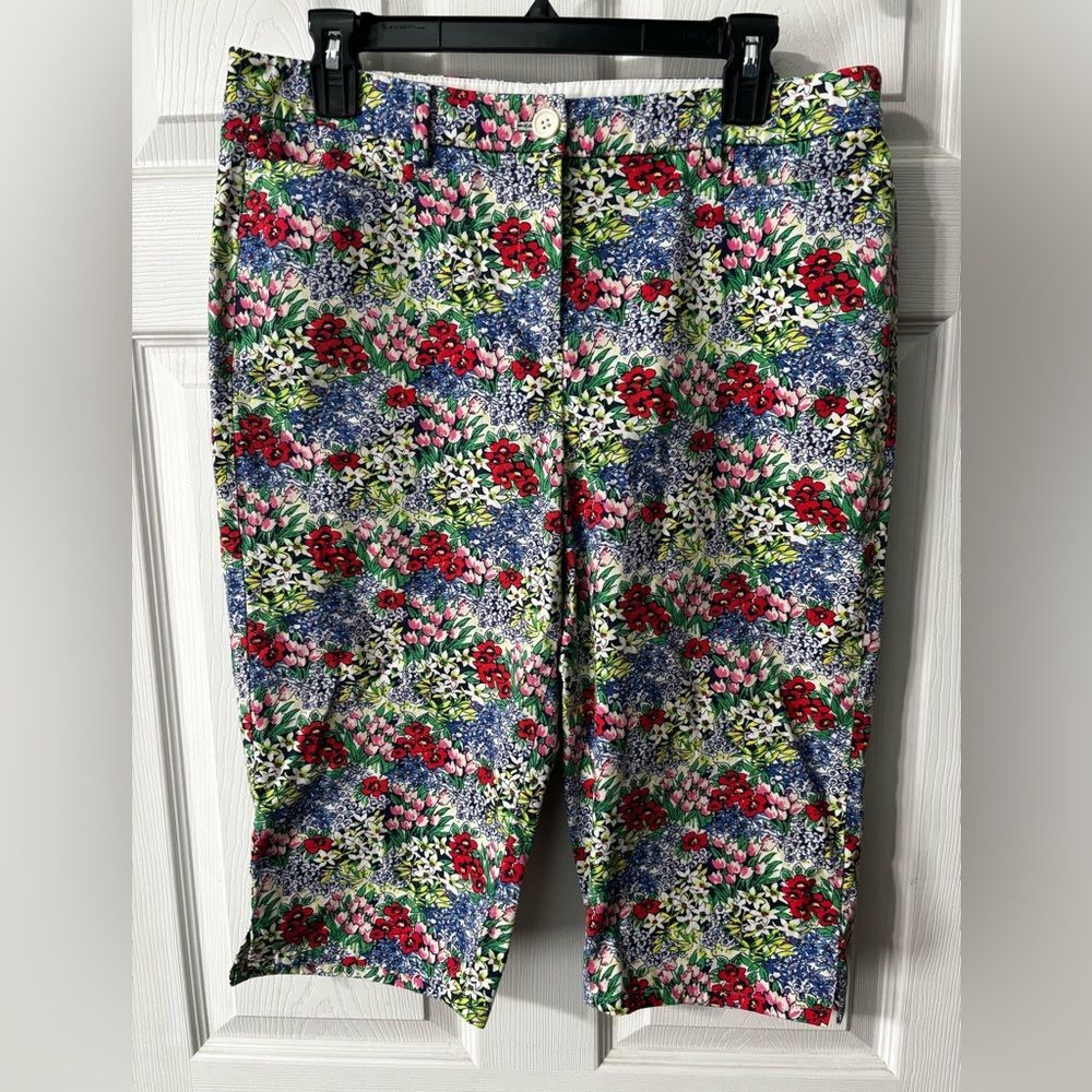 Talbots Perfect Skimmer Floral Print Capri Pants Size 10 Stretch EUC